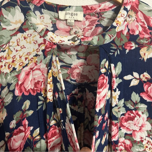 Umgee Navy Floral Trapeze Swing Cut Bell Sleeve Dress / Tunic Size L Large - Picture 7 of 14